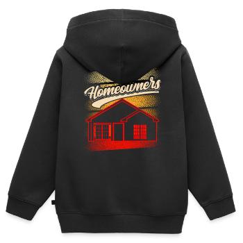 Propriétaire Propriétaire Maison Hôte - Sweat Premium à capuche zippé enfant bio - noir - Dos - AI Model Kid Male (0cm)