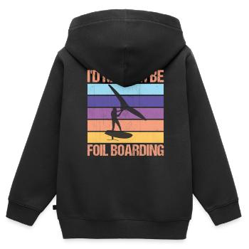 I’d Rather Be WingFoil Boarding - Surfeur Hydrofoil - Sweat Premium à capuche zippé enfant bio - noir - Dos - AI Model Kid Male (0cm)