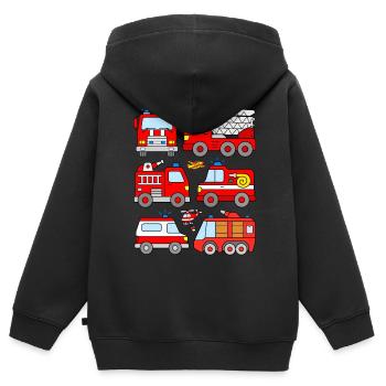 Fire Trucks Children Toddlers Fire Brigade Cars - Kids Premium Organic Zip-up Hoodie - black - Back - AI Model Kid Male (0cm)