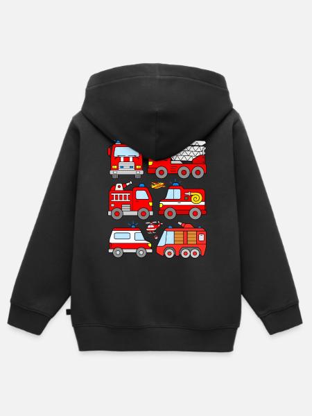 Fire Trucks Children Toddlers Fire Brigade Cars - Kids Premium Organic Zip-up Hoodie - black