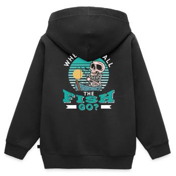 Wo Sind Die Ganzen Fische Hin? Fischen Fischer - Kinder Premium Organic Zip Hoodie - Schwarz - Hinten - AI Model Kid Male (0cm)