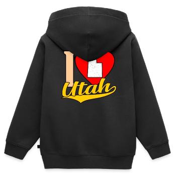 J’adore le cadeau de l’Utah - Sweat Premium à capuche zippé enfant bio - noir - Dos - AI Model Kid Male (0cm)