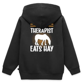 Mon thérapeute mange du foin à cheval - Sweat Premium à capuche zippé enfant bio - noir - Dos - AI Model Kid Male (0cm)