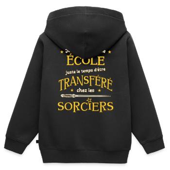 Cadeau rentrée cp ou maternelle maître d'école - Sweat Premium à capuche zippé enfant bio - noir - Dos - AI Model Kid Male (0cm)