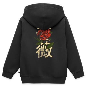 Rose avec des caractères japonais - Sweat Premium à capuche zippé enfant bio - noir - Dos - AI Model Kid Male (0cm)