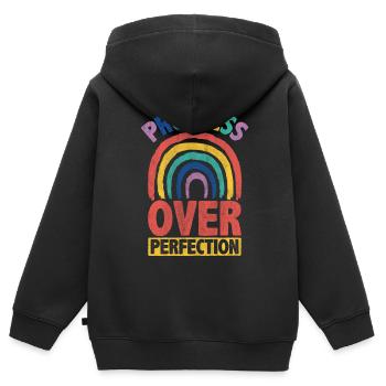Le progrès plutôt que la perfection inspire l’encouragement - Sweat Premium à capuche zippé enfant bio - noir - Dos - AI Model Kid Male (0cm)