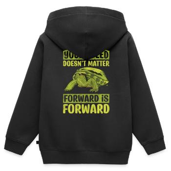 Votre vitesse n’a pas d’importance en avant est en avant - Sweat Premium à capuche zippé enfant bio - noir - Dos - AI Model Kid Male (0cm)