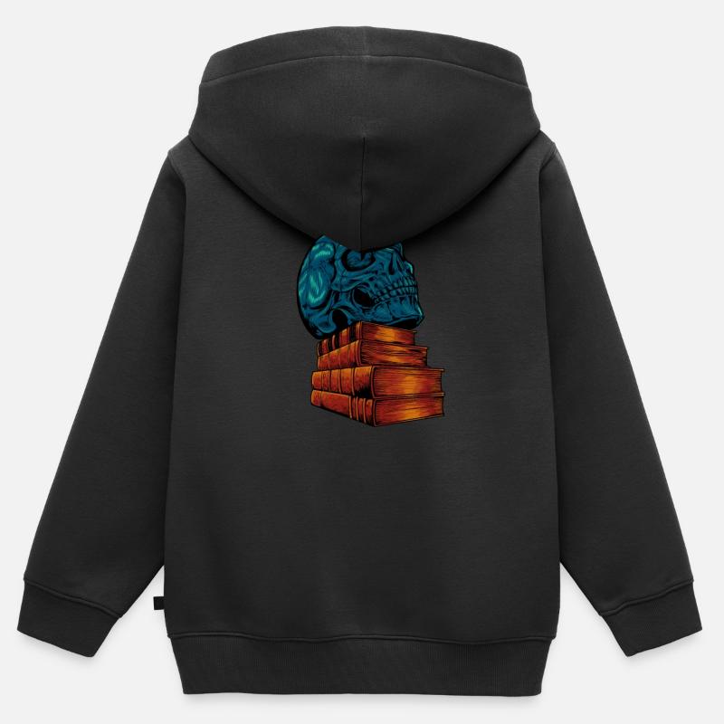 Crâne sur les livres - Dark Academia - Sweat Premium à capuche zippé enfant bio - noir