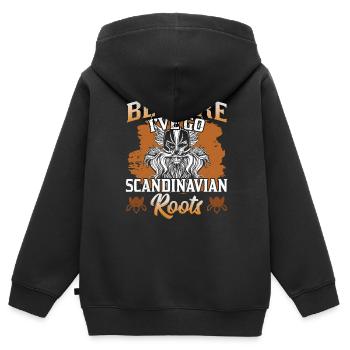 Vorsicht Ich Habe Skandinavische Wurzeln Nordisch - Kinder Premium Organic Zip Hoodie - Schwarz - Hinten - AI Model Kid Male (0cm)