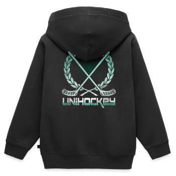 Unihockey - Kinder Premium Organic Zip Hoodie - Schwarz - Hinten - AI Model Kid Male (0cm)