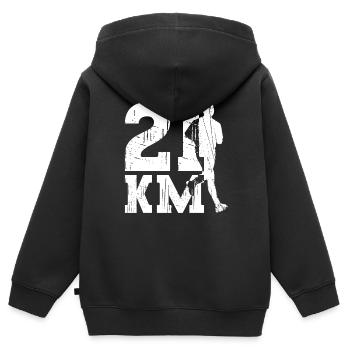 21 km - Semi-marathonien Coureur de semi-marathon - Sweat Premium à capuche zippé enfant bio - noir - Dos - AI Model Kid Male (0cm)