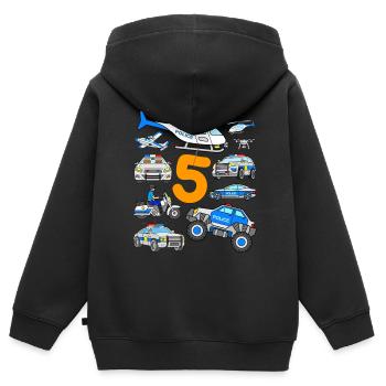 Voitures de police 5 ans Anniversaire Voitures de police - Sweat Premium à capuche zippé enfant bio - noir - Dos - AI Model Kid Male (0cm)