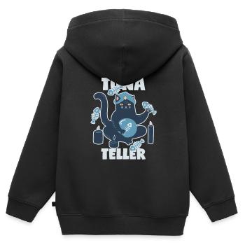 Fortune Teller Cat avec thon: Fortunateller - Sweat Premium à capuche zippé enfant bio - noir - Dos - AI Model Kid Male (0cm)