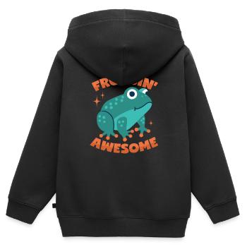 Frosch Wortwitz - Kinder Premium Organic Zip Hoodie - Schwarz - Hinten - AI Model Kid Male (0cm)