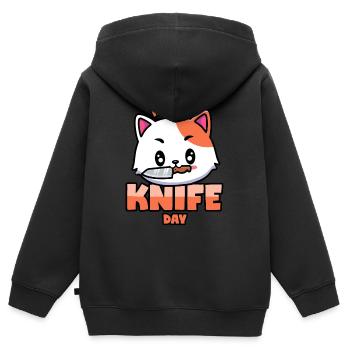 Chat avec couteau: Avoir une journée au couteau - Sweat Premium à capuche zippé enfant bio - noir - Dos - AI Model Kid Male (0cm)
