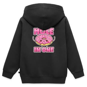 Donut: Trou en un - Sweat Premium à capuche zippé enfant bio - noir - Dos - AI Model Kid Male (0cm)