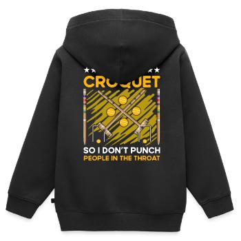 I play Croquet so I don't punch people in the thro - Kinder Premium Organic Zip Hoodie - Schwarz - Hinten - AI Model Kid Male (0cm)
