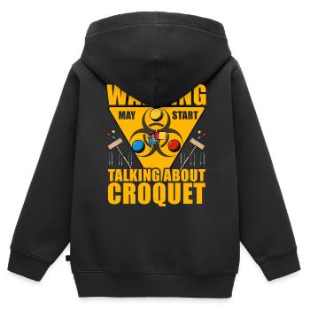 Warning may start talking about Croquet - Kinder Premium Organic Zip Hoodie - Schwarz - Hinten - AI Model Kid Male (0cm)