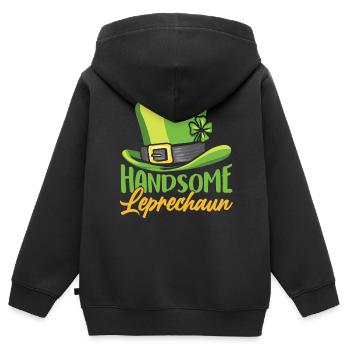 Joli lutin St Patrick Leprechaun Irlandais - Sweat Premium à capuche zippé enfant bio - noir - Dos - AI Model Kid Male (0cm)