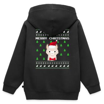 Lama de Noël laid - Sweat Premium à capuche zippé enfant bio - noir - Dos - AI Model Kid Male (0cm)