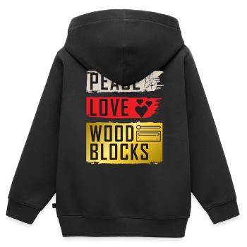 Peace Love Wood Blocks Instrument de musique - Sweat Premium à capuche zippé enfant bio - noir - Dos - AI Model Kid Male (0cm)