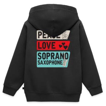 Peace Love Soprano Saxophonistes - Sweat Premium à capuche zippé enfant bio - noir - Dos - AI Model Kid Male (0cm)