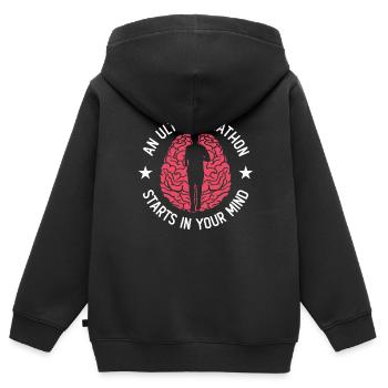 Ein Ultramarathon beginnt im Kopf - Ultra Marathon - Kinder Premium Organic Zip Hoodie - Schwarz - Hinten - AI Model Kid Male (0cm)