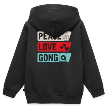 Peace Love Gong Percussion Instrument - Sweat Premium à capuche zippé enfant bio - noir - Dos - AI Model Kid Male (0cm)