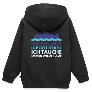 Bin aus U-Boot-Stahl ich tauche immer wieder auf, - Kinder Premium Organic Zip Hoodie - Schwarz - Hinten - AI Model Kid Male (0cm)