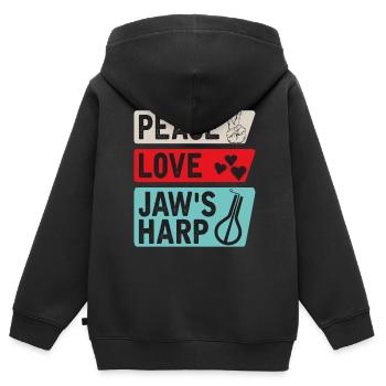 Peace Love Jaw's Harp Lamellophone Music - Kids Premium Organic Zip-up Hoodie - black - Back - AI Model Kid Male (0cm)
