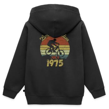 Anniversaire Vélo Vélo Juillet 1975 - Sweat Premium à capuche zippé enfant bio - noir - Dos - AI Model Kid Male (0cm)