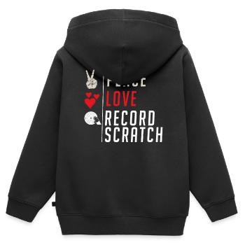 Peace Love Record Scratch Effet sonore - Sweat Premium à capuche zippé enfant bio - noir - Dos - AI Model Kid Male (0cm)
