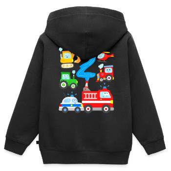 2 Jahre Autos Polizei Feuerwehr Bagger Traktor - Kinder Premium Organic Zip Hoodie - Schwarz - Hinten - AI Model Kid Male (0cm)
