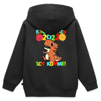 Kindergarten ich komme T-Rex Kindergartenkind 2022 - Kinder Premium Organic Zip Hoodie - Schwarz - Hinten - AI Model Kid Male (0cm)