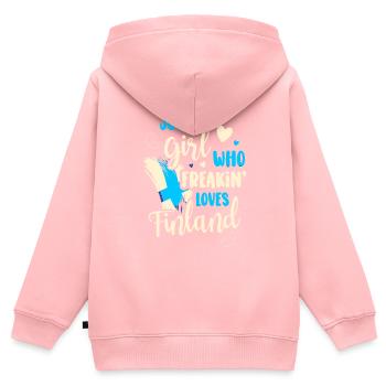 Finnland - Kinder Premium Organic Zip Hoodie - Rosa - Hinten - AI Model Kid Female (0cm)