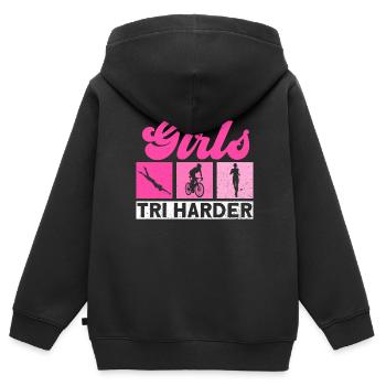 Girls Tri - Triathlète d’entraînement de triathlon - Sweat Premium à capuche zippé enfant bio - noir - Dos - AI Model Kid Male (0cm)
