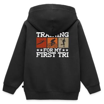Entraînement pour mon premier Tri - Triathlon - Sweat Premium à capuche zippé enfant bio - noir - Dos - AI Model Kid Male (0cm)