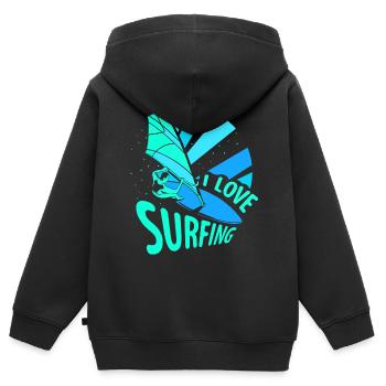 J’adore surfer surf surf surf surf - Sweat Premium à capuche zippé enfant bio - noir - Dos - AI Model Kid Male (0cm)