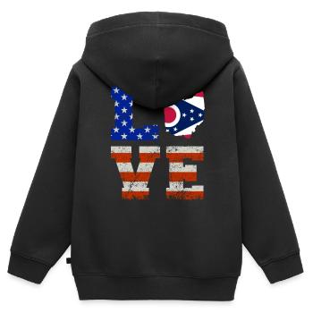 Cadeau d’un résident de l’Ohio - Sweat Premium à capuche zippé enfant bio - noir - Dos - AI Model Kid Male (0cm)