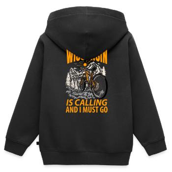 Cadeau aventureux du Wisconsin - Sweat Premium à capuche zippé enfant bio - noir - Dos - AI Model Kid Male (0cm)