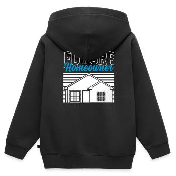 Futur propriétaire propriétaire propriétaire - Sweat Premium à capuche zippé enfant bio - noir - Dos - AI Model Kid Male (0cm)