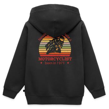 Moto vintage 1971 anniversaire cyclomoteur - Sweat Premium à capuche zippé enfant bio - noir - Dos - AI Model Kid Male (0cm)