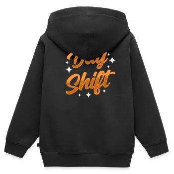 Travail posté de jour Travail posté Dictons - Sweat Premium à capuche zippé enfant bio - noir - Dos - AI Model Kid Male (0cm)