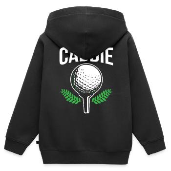 Caddie Golfing Profession Golfeur Golfeur - Sweat Premium à capuche zippé enfant bio - noir - Dos - AI Model Kid Male (0cm)