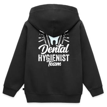 Équipe d’hygiénistes dentaires Dentiste Hygiène dentaire - Sweat Premium à capuche zippé enfant bio - noir - Dos - AI Model Kid Male (0cm)