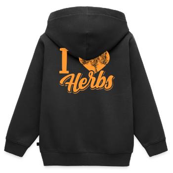 J’adore les herbes herbes herbes aromatiques jardin d’herbes aromatiques - Sweat Premium à capuche zippé enfant bio - noir - Dos - AI Model Kid Male (0cm)
