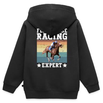 Courses de plat - Équitation équestre - Sweat Premium à capuche zippé enfant bio - noir - Dos - AI Model Kid Male (0cm)