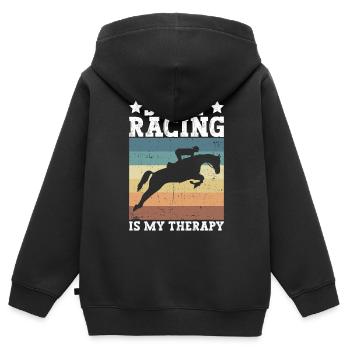 Saut d’obstacles Courses de chevaux Cavaliers d’équitation - Sweat Premium à capuche zippé enfant bio - noir - Dos - AI Model Kid Male (0cm)