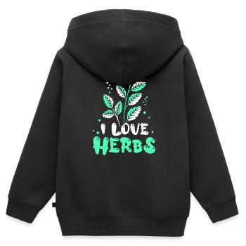 J’adore les herbes herbes herbes aromatiques jardin d’herbes aromatiques - Sweat Premium à capuche zippé enfant bio - noir - Dos - AI Model Kid Male (0cm)