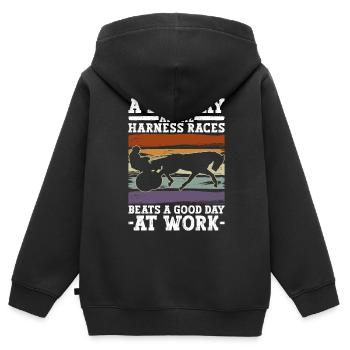 Trabrennen Pferderennen Trab Pferd Traber - Kinder Premium Organic Zip Hoodie - Schwarz - Hinten - AI Model Kid Male (0cm)